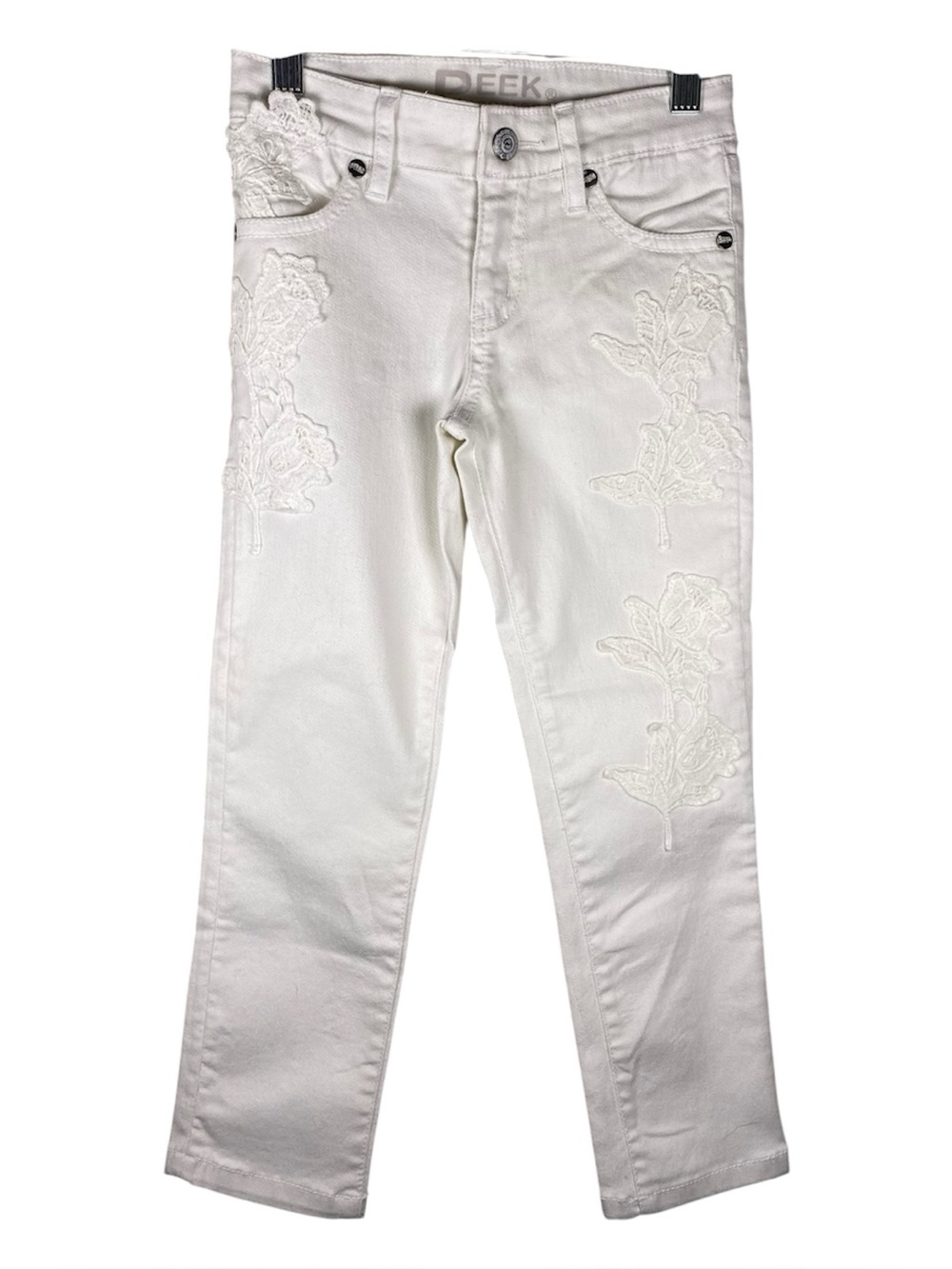 PEEK Little Girl White Jeans Lace Appliqués Embellishments XS (4/5)